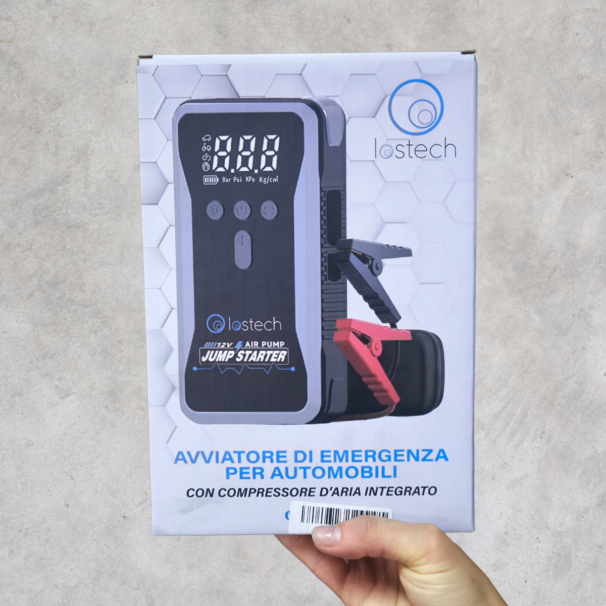 Avviatore di Emergenza Auto con Compressore, Power Bank e Torcia LED 12V - Lostech